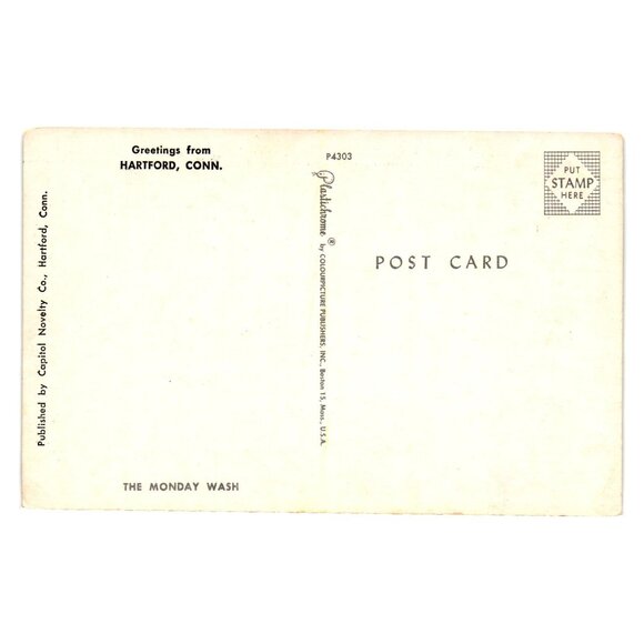 Vintage Puppies Hanging In Striped Socks Postcard The Monday Wash Hartford Conn - Picture 2 of 2